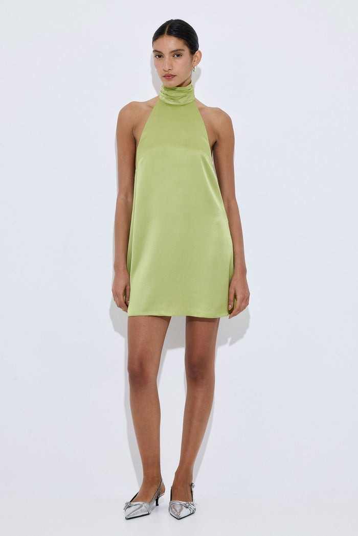 High Collar Satin Mini Dress