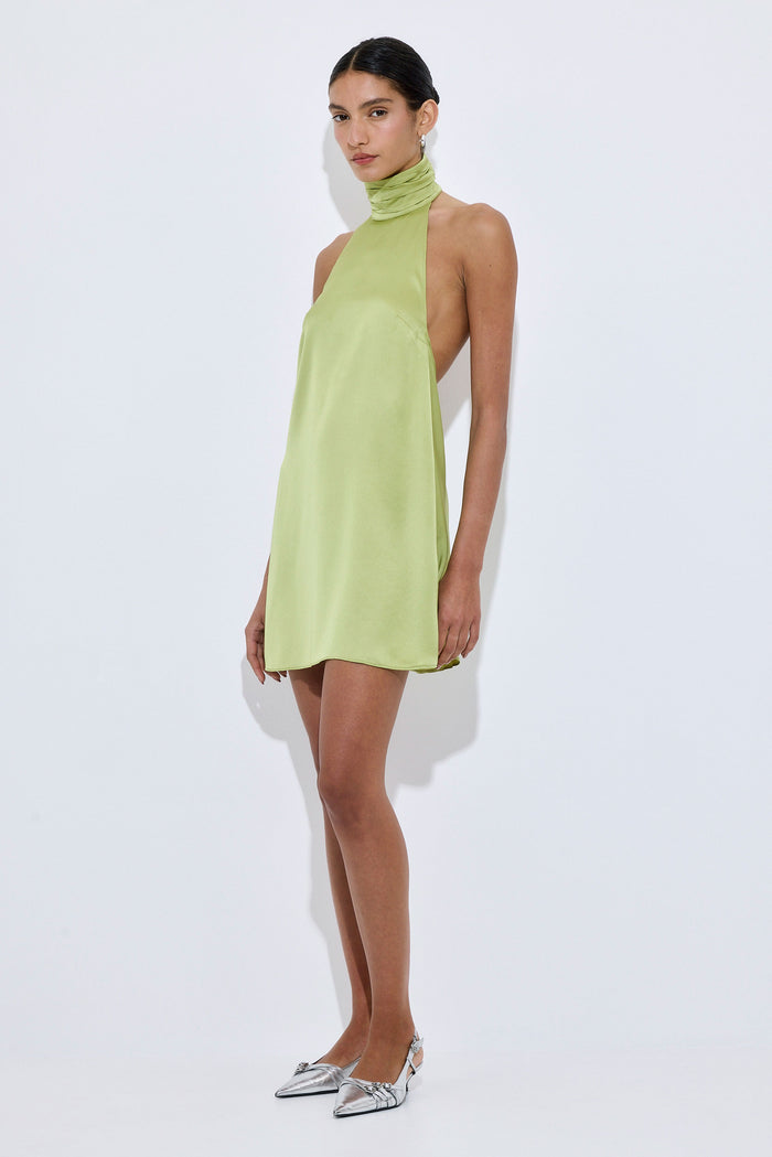 High Collar Satin Mini Dress