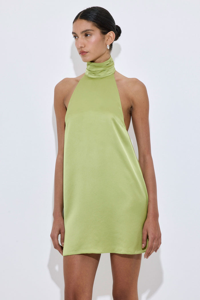 High Collar Satin Mini Dress