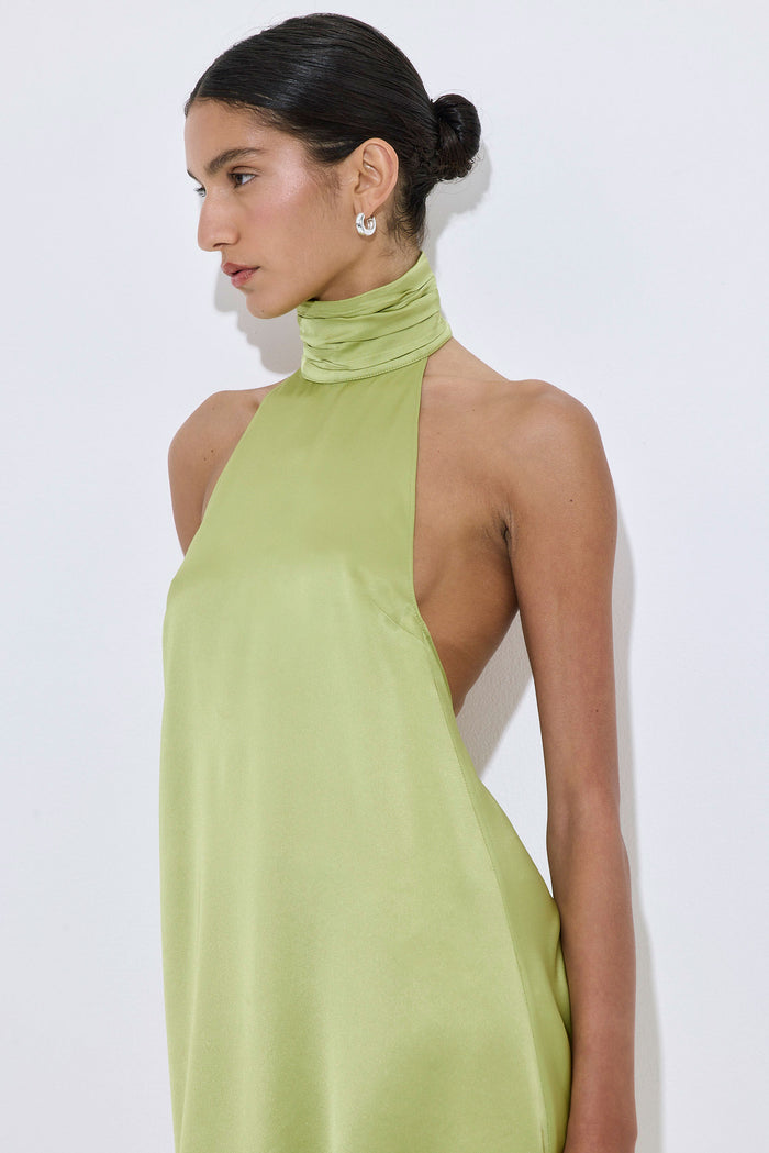 High Collar Satin Mini Dress