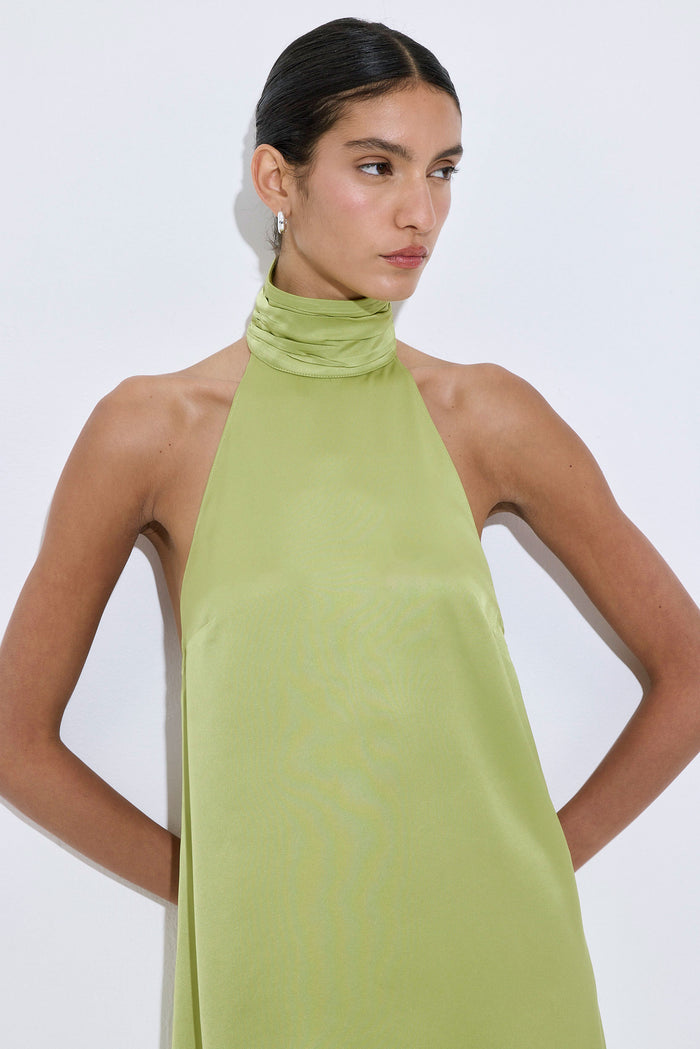 High Collar Satin Mini Dress