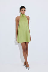High Collar Satin Mini Dress