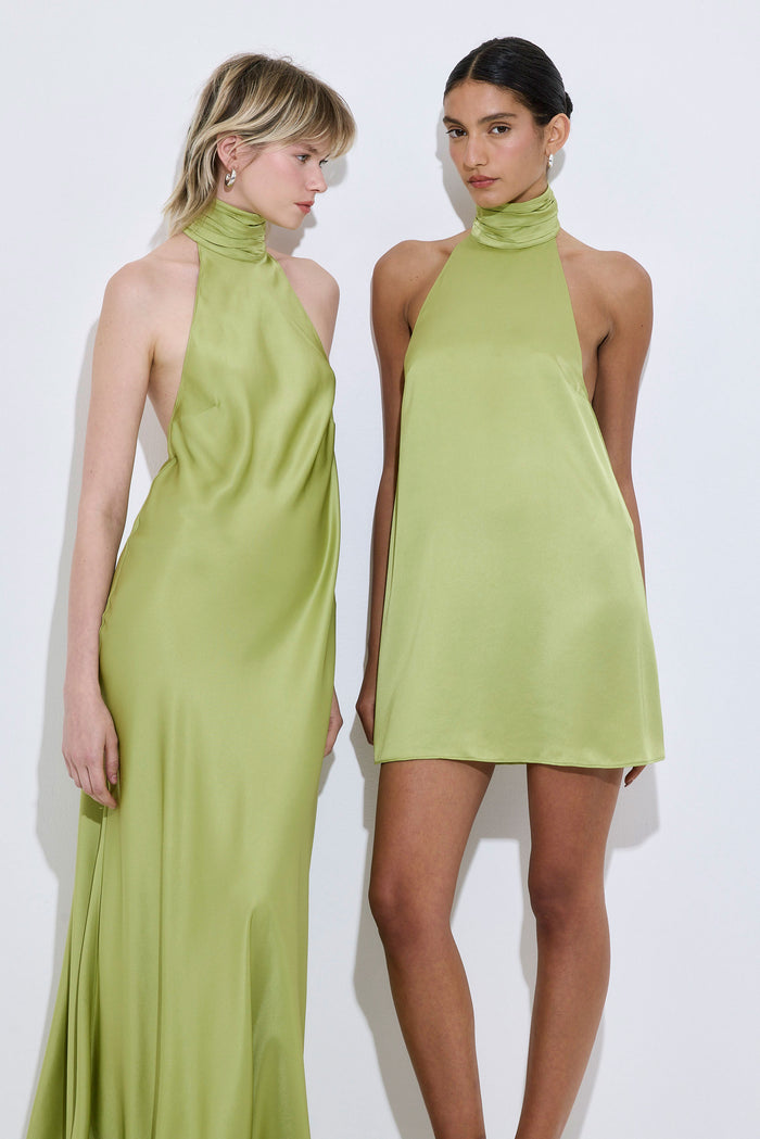 High Collar Satin Mini Dress