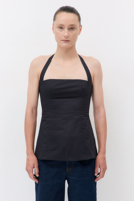 Fitted Poplin Halter Neck
