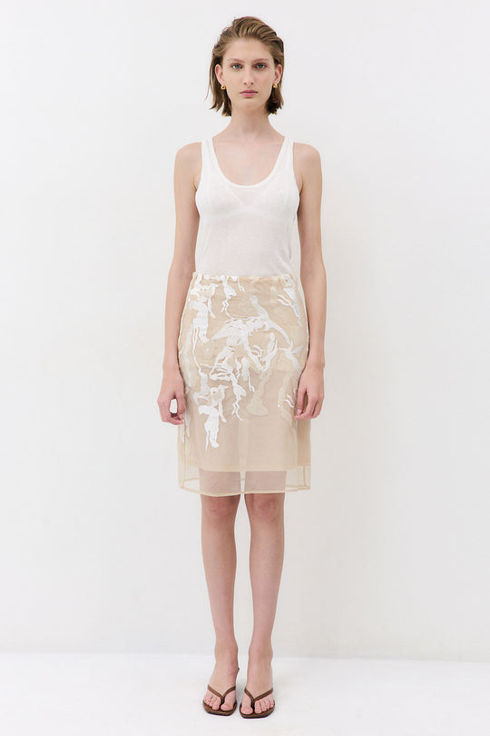Semi Sheer Embroidered Midi Skirt