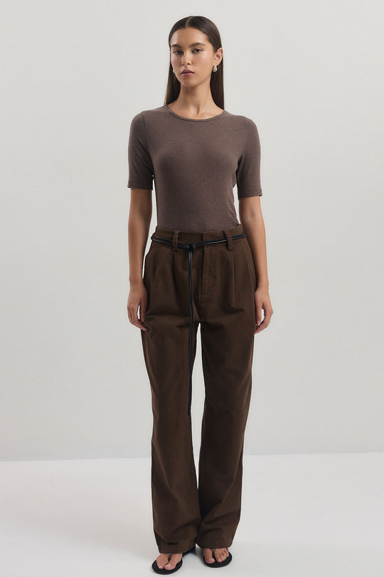Ribbed Mid Sleeve T Shirt