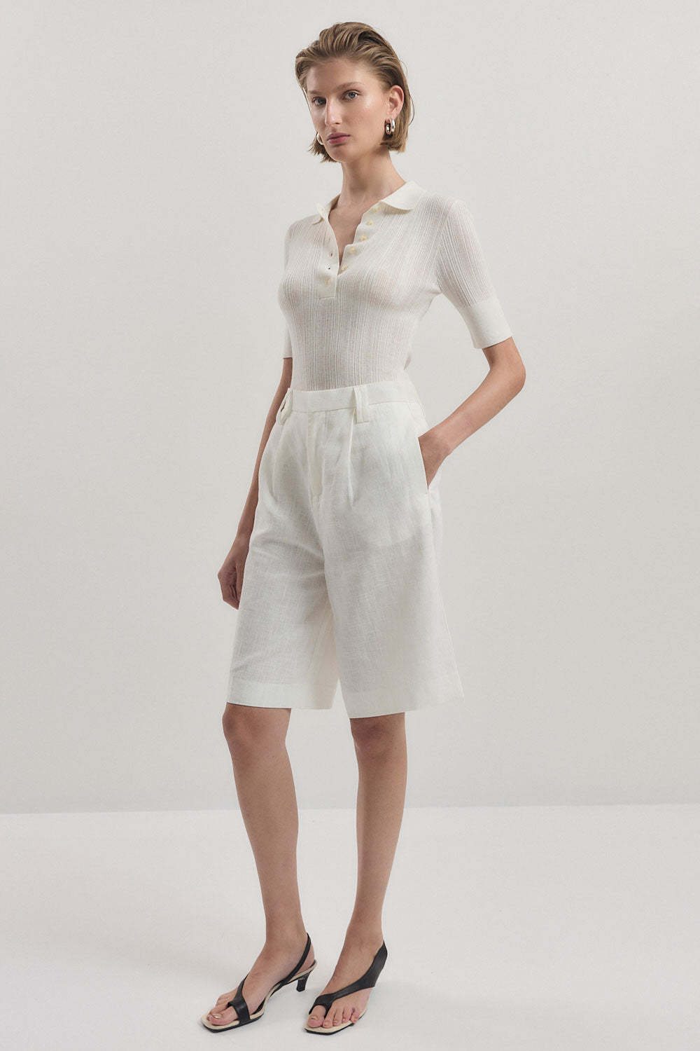 Mid Rise Tailored Bermuda Shorts