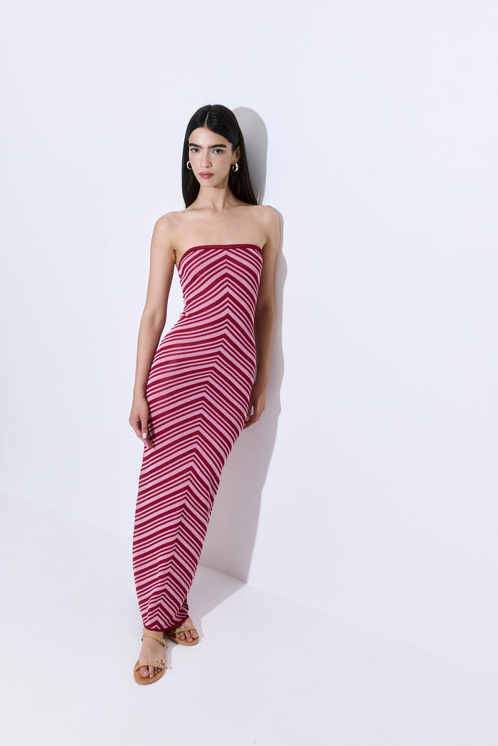 Pattern Knitted Strapless Dress