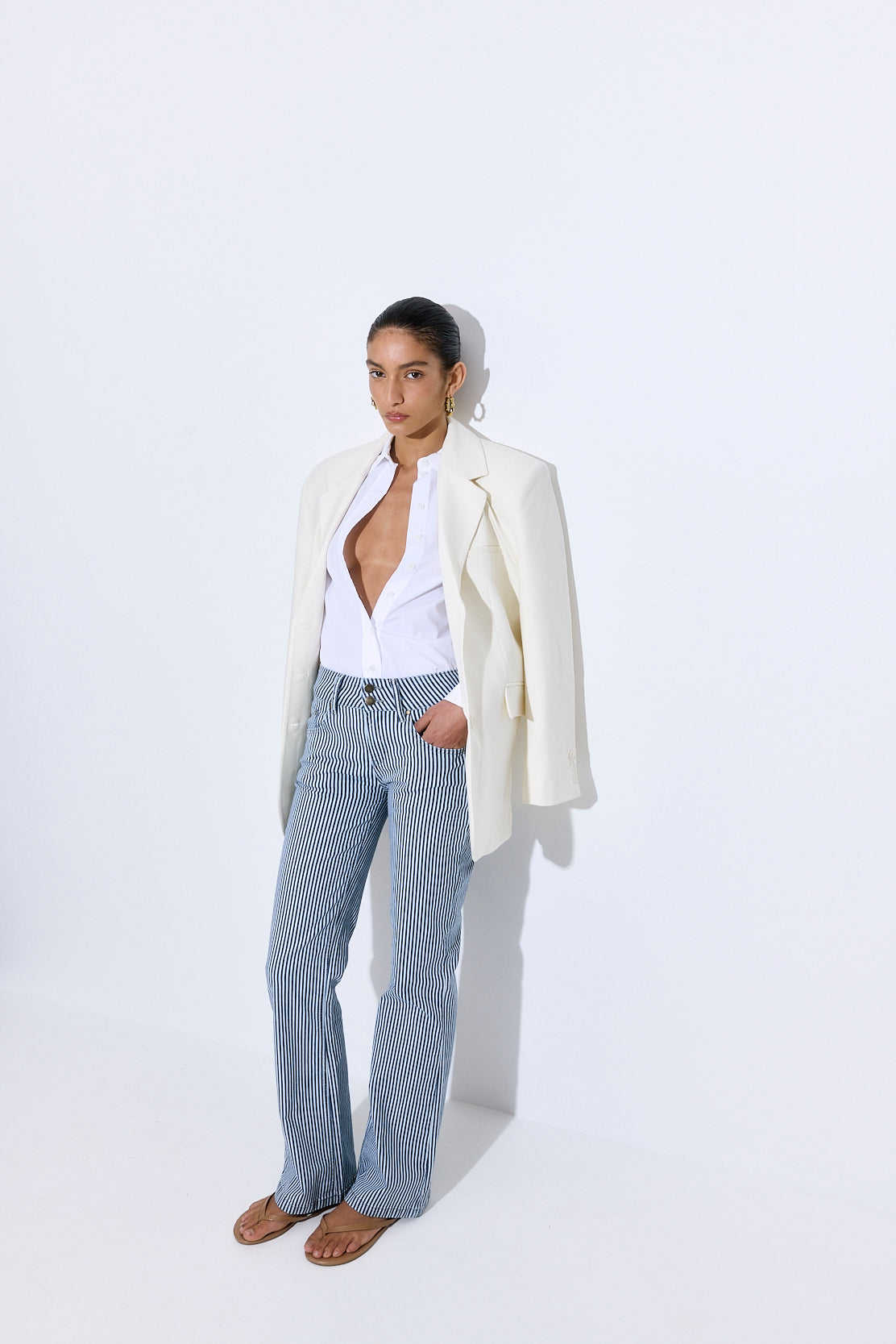 Drill Cotton Flared Leg Pants
