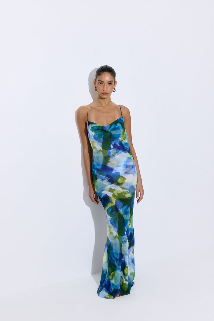 Semi Sheer Draped Maxi Dress