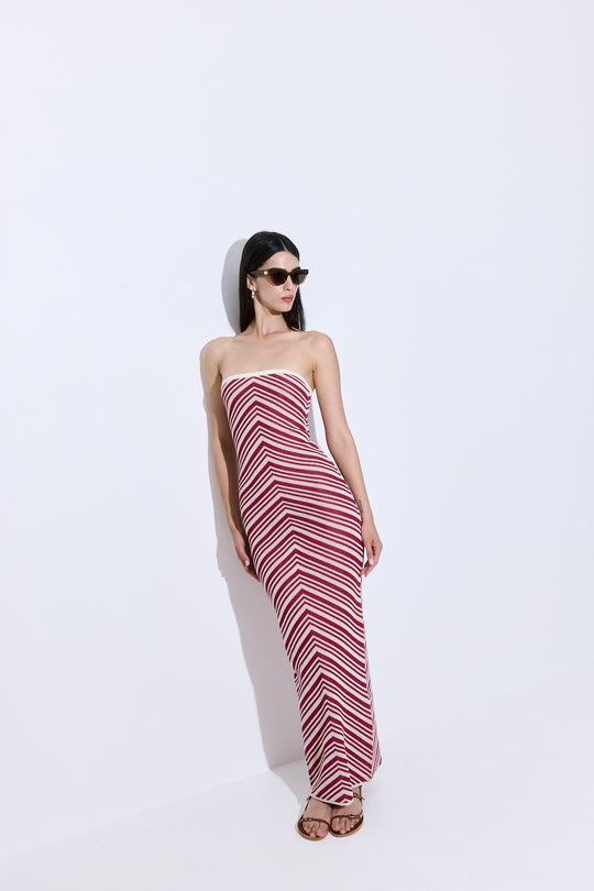 Pattern Knitted Strapless Dress