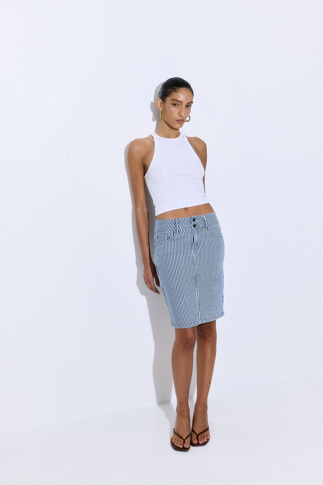 Drill Cotton Midi Skirt