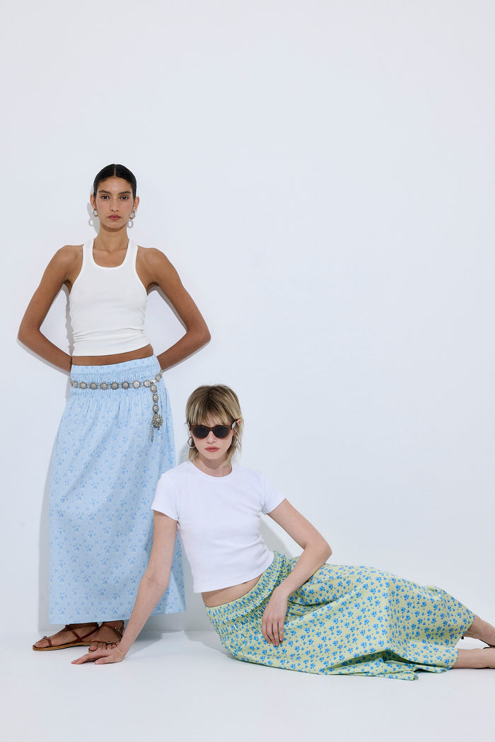 Shirred Waist Maxi Skirt