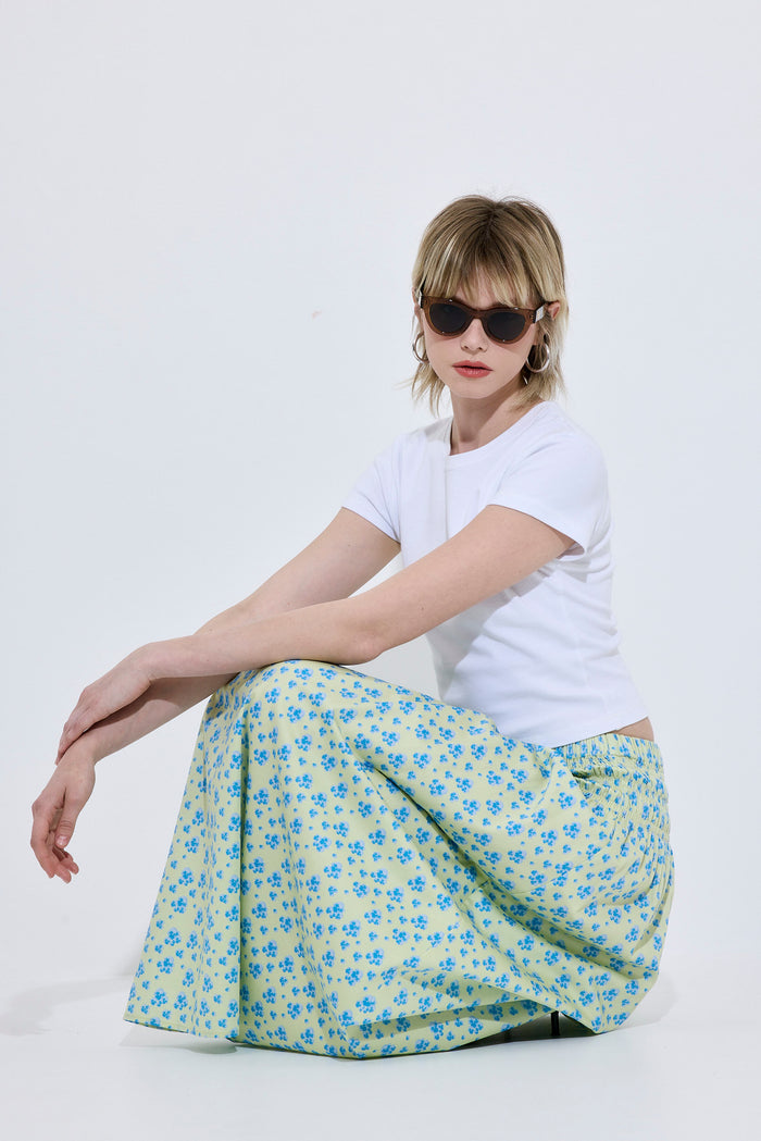 Shirred Waist Maxi Skirt