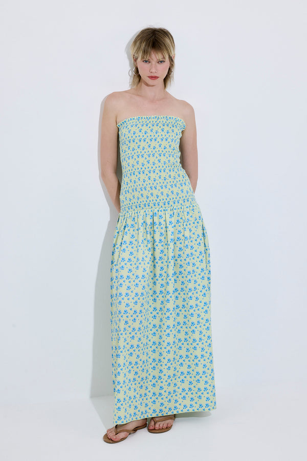 Shirred Strapless Maxi Dress