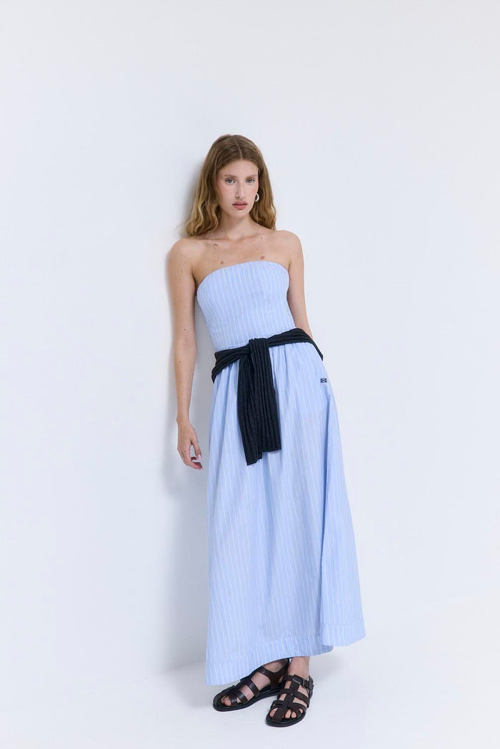 Strapless Corset Poplin Maxi Dress