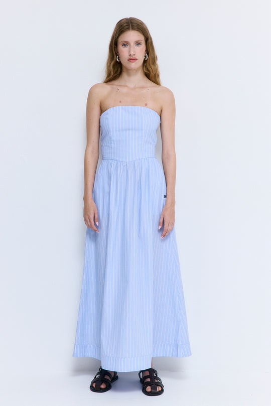 Strapless Corset Poplin Maxi Dress