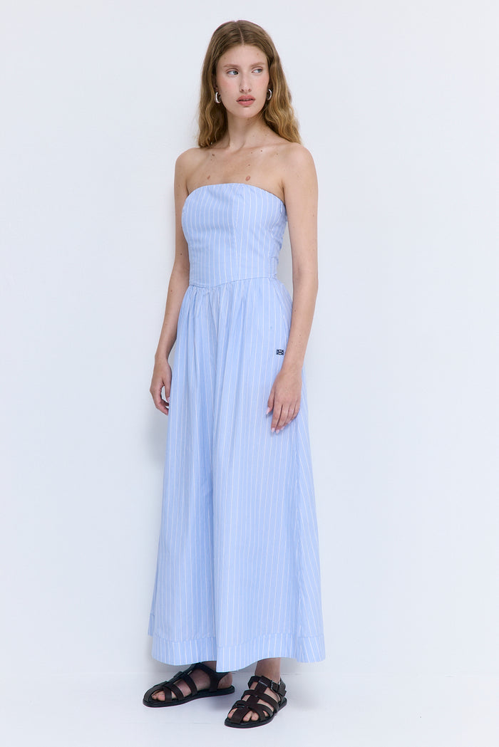 Strapless Corset Poplin Maxi Dress