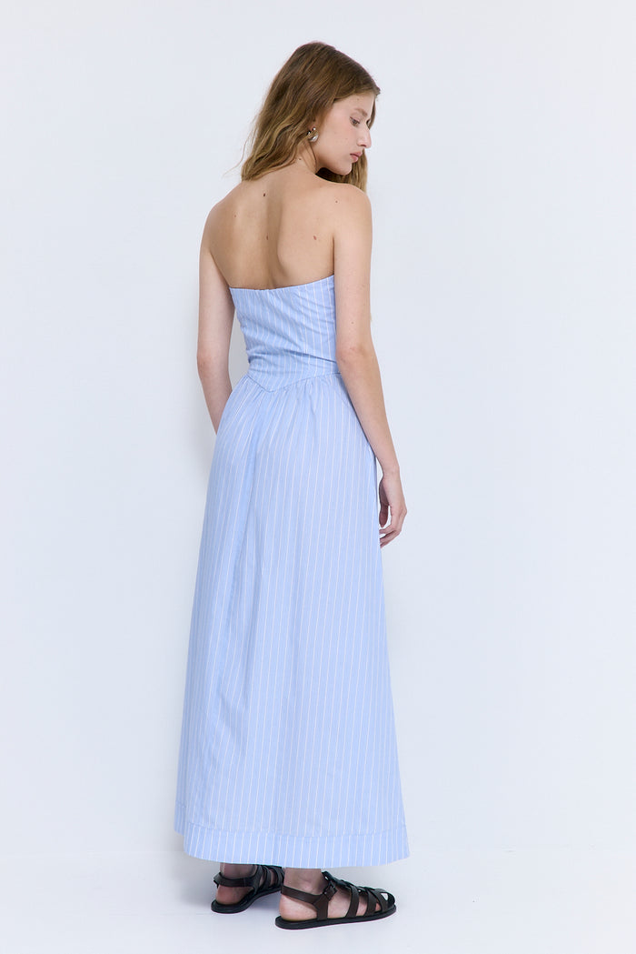 Strapless Corset Poplin Maxi Dress