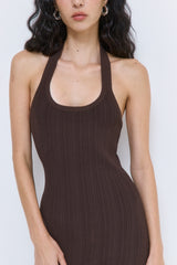 Ribbed Halter Neck Maxi Dress