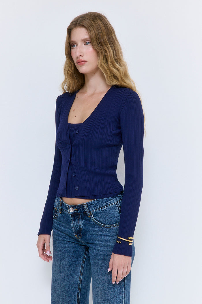 Ribbed V Neck Cardigan