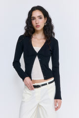 Ribbed V Neck Cardigan