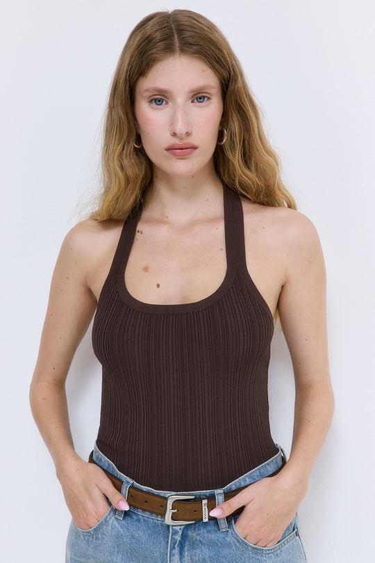 Ribbed Halter Neck Tank Top