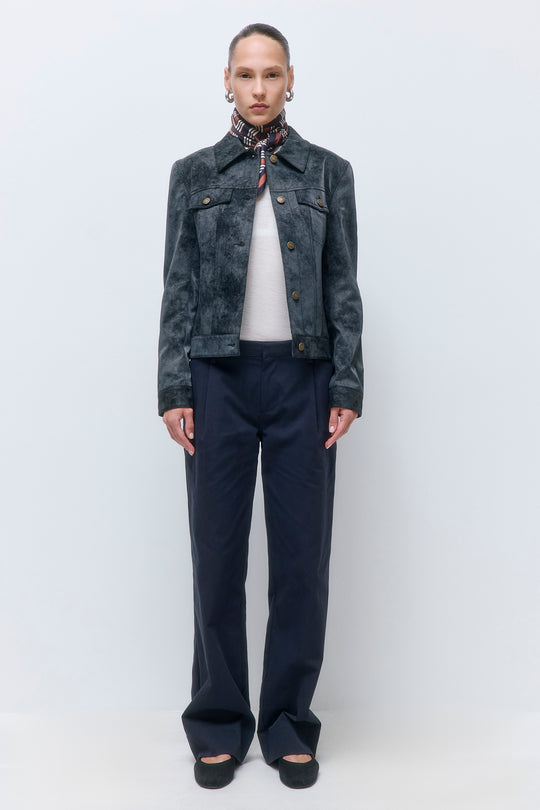 Vegan Leather Denim Fit Jacket