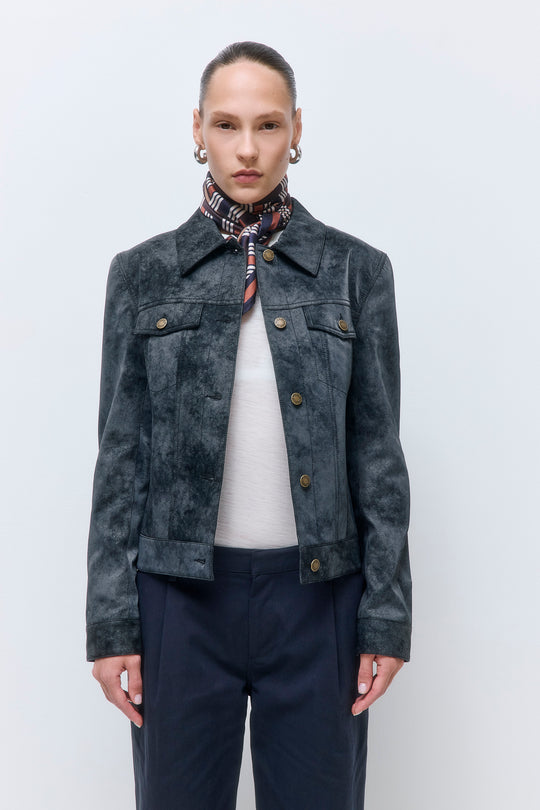 Vegan Leather Denim Fit Jacket