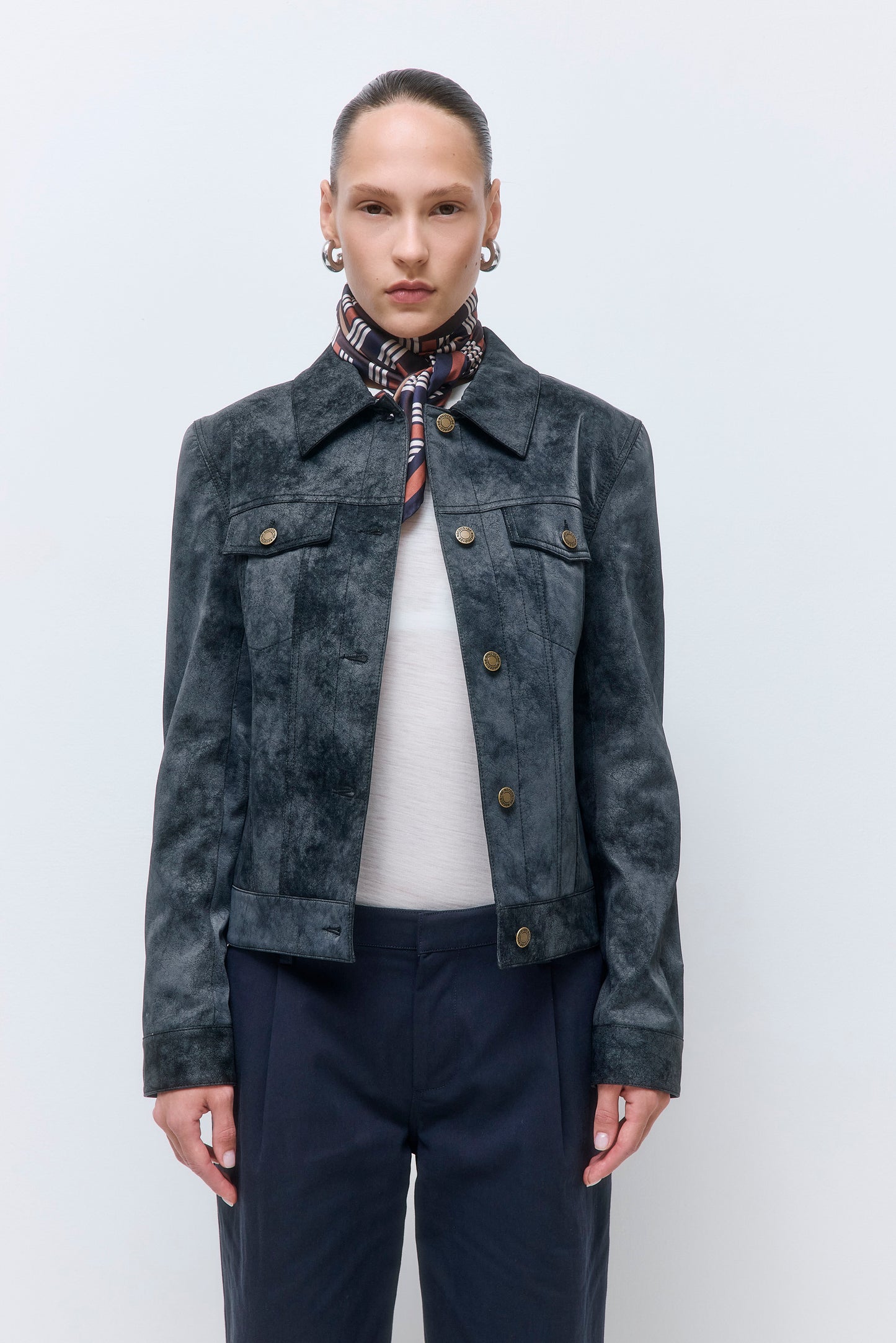 Vegan Leather Denim Fit Jacket