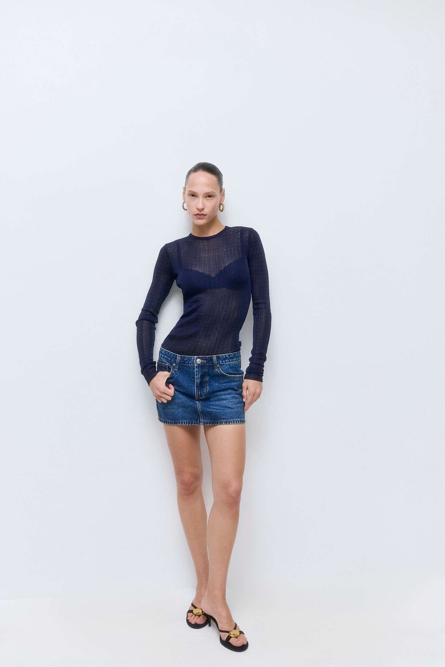 Semi Sheer Crochet Crewneck