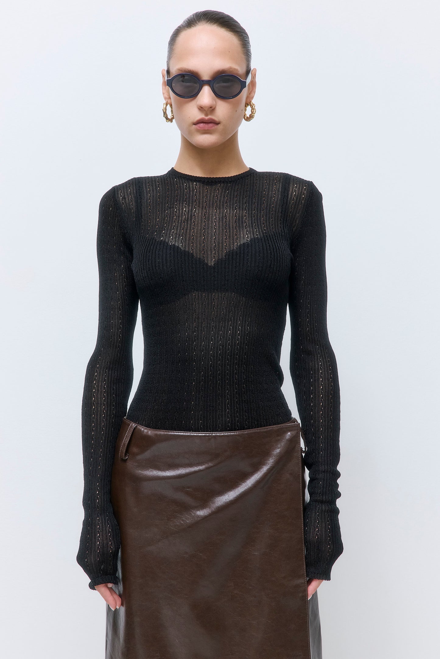 Semi Sheer Crochet Crewneck