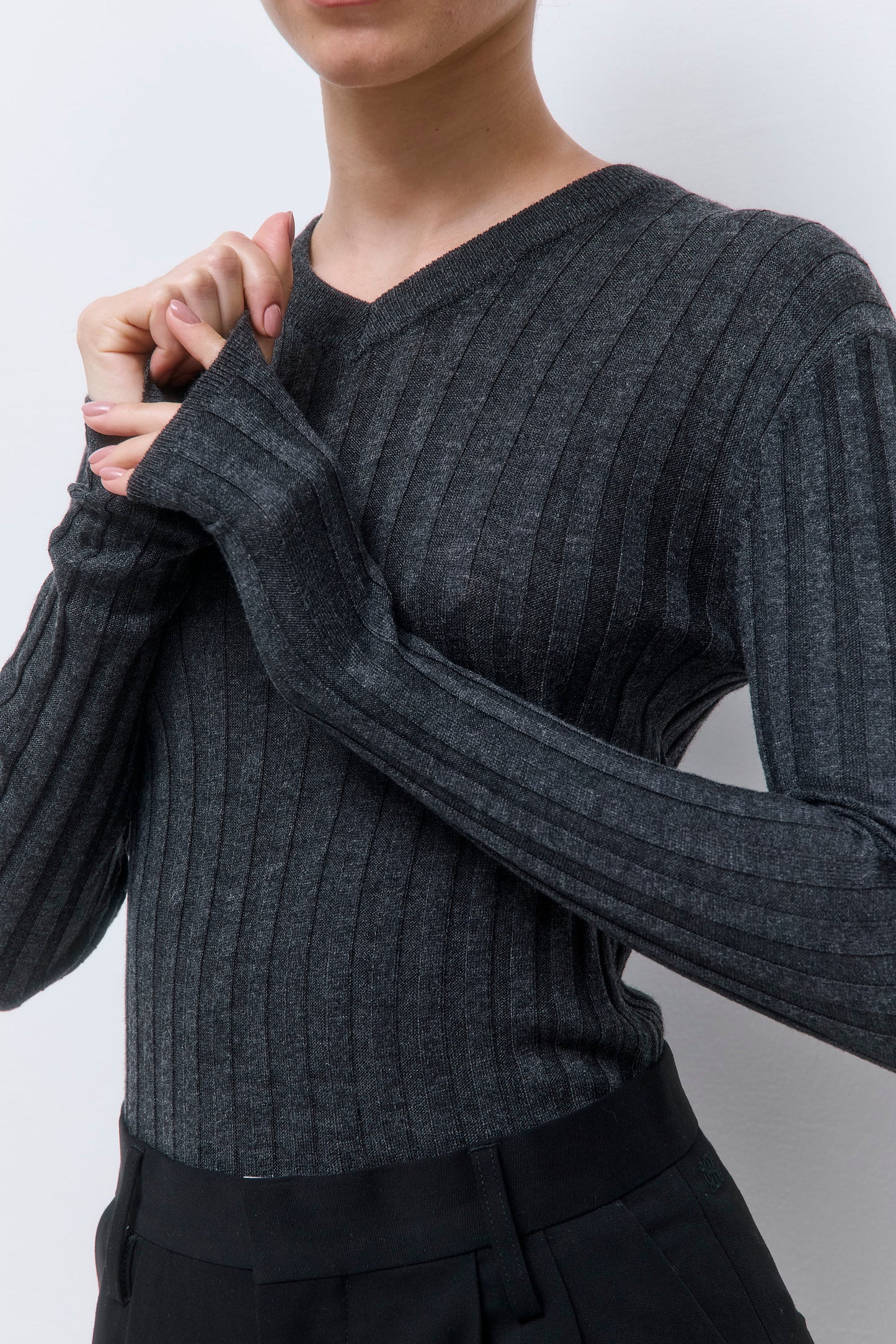 Soft Ribbed V Neck