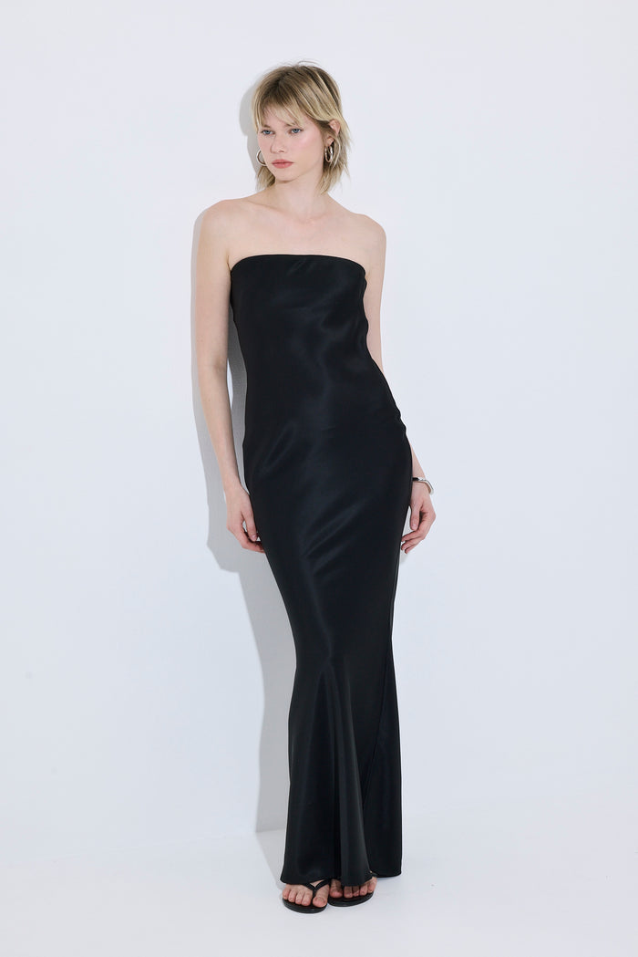 Satin Strapless Maxi Dress