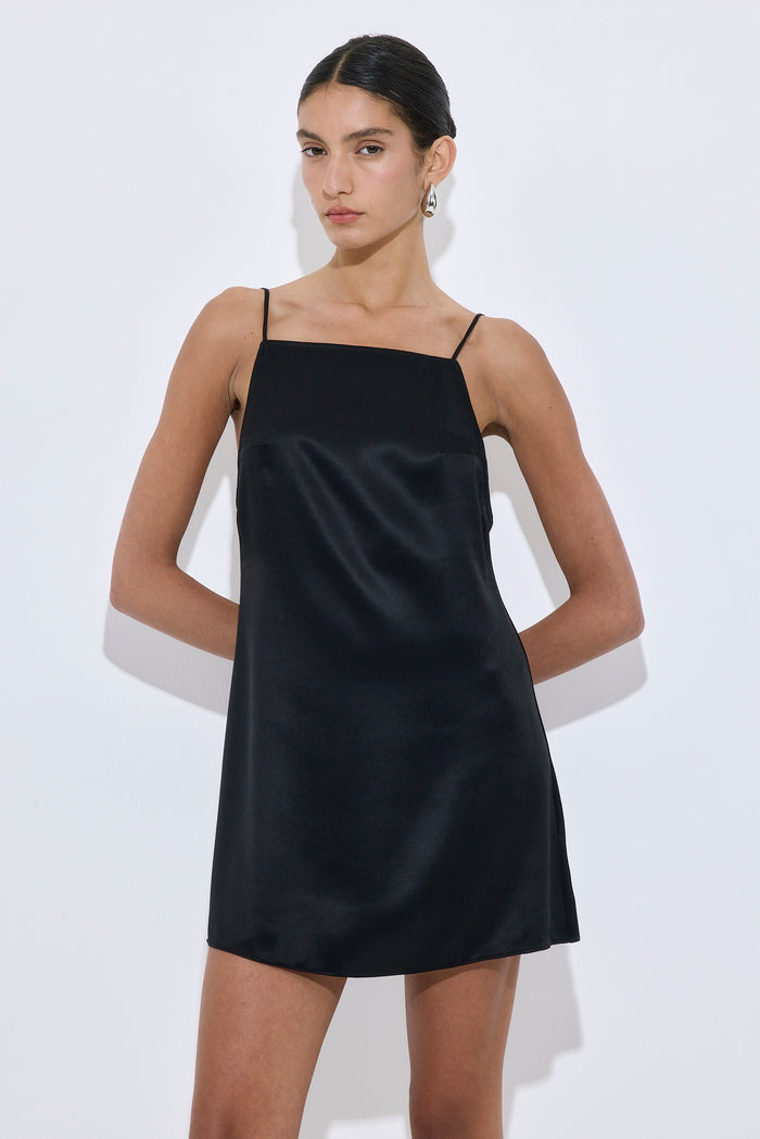 Satin Squared Neck Mini Dress