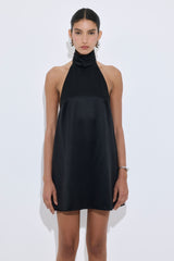 High Collar Satin Mini Dress