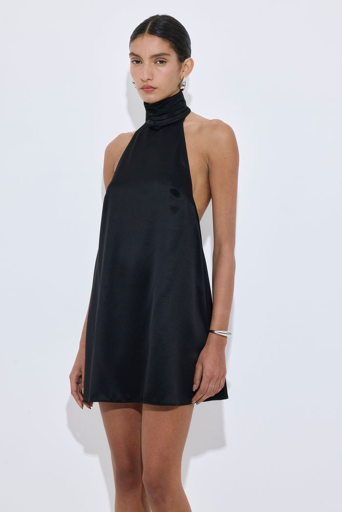 High Collar Satin Mini Dress