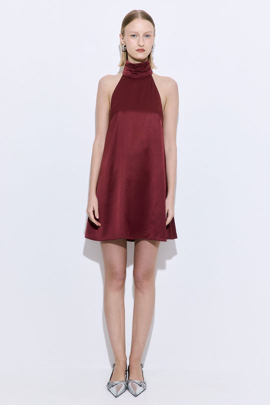 High Collar Satin Mini Dress