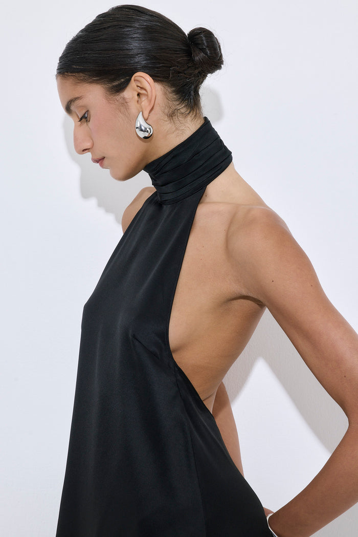 High Collar Satin Mini Dress