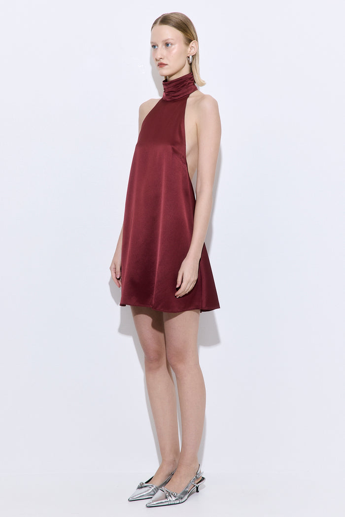 High Collar Satin Mini Dress