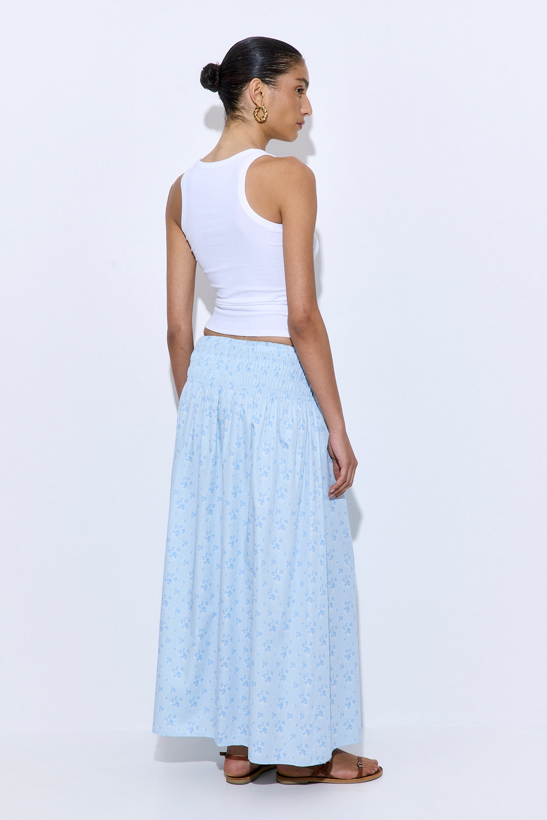 Shirred Waist Maxi Skirt