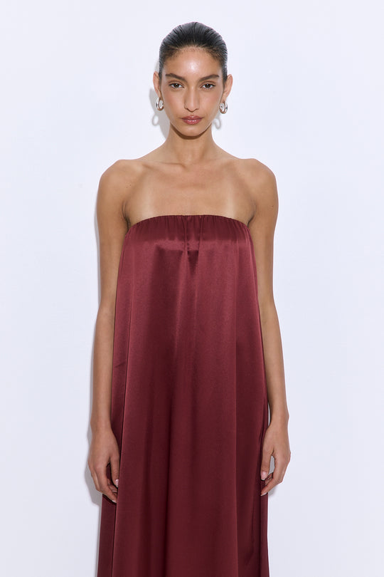 Gathered Strapless Satin Dress