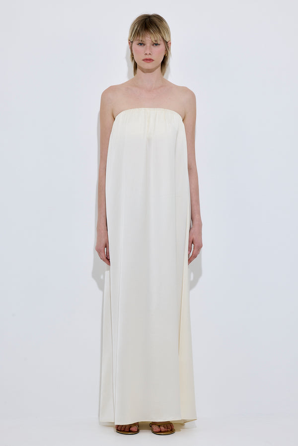 Gathered Strapless Satin Dress