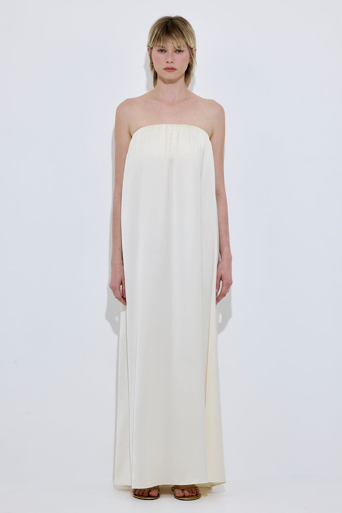 Gathered Strapless Satin Dress