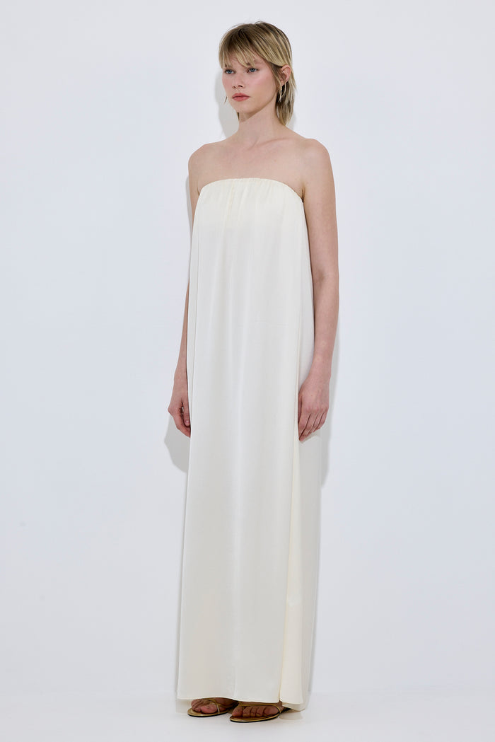 Gathered Strapless Satin Dress