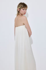Gathered Strapless Satin Dress
