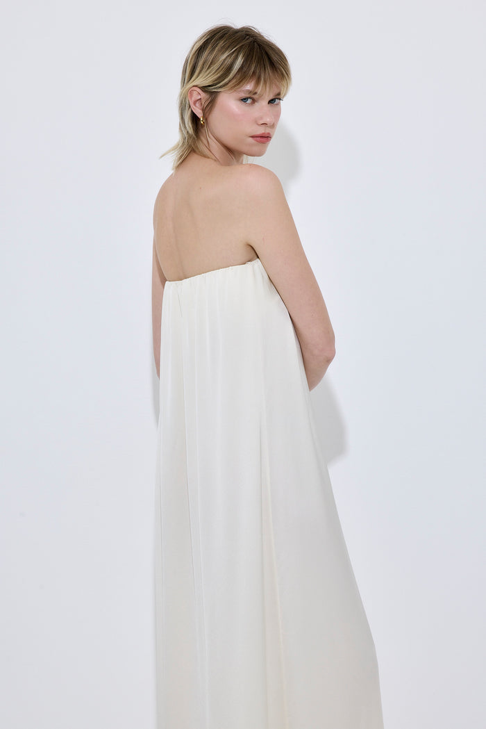 Gathered Strapless Satin Dress