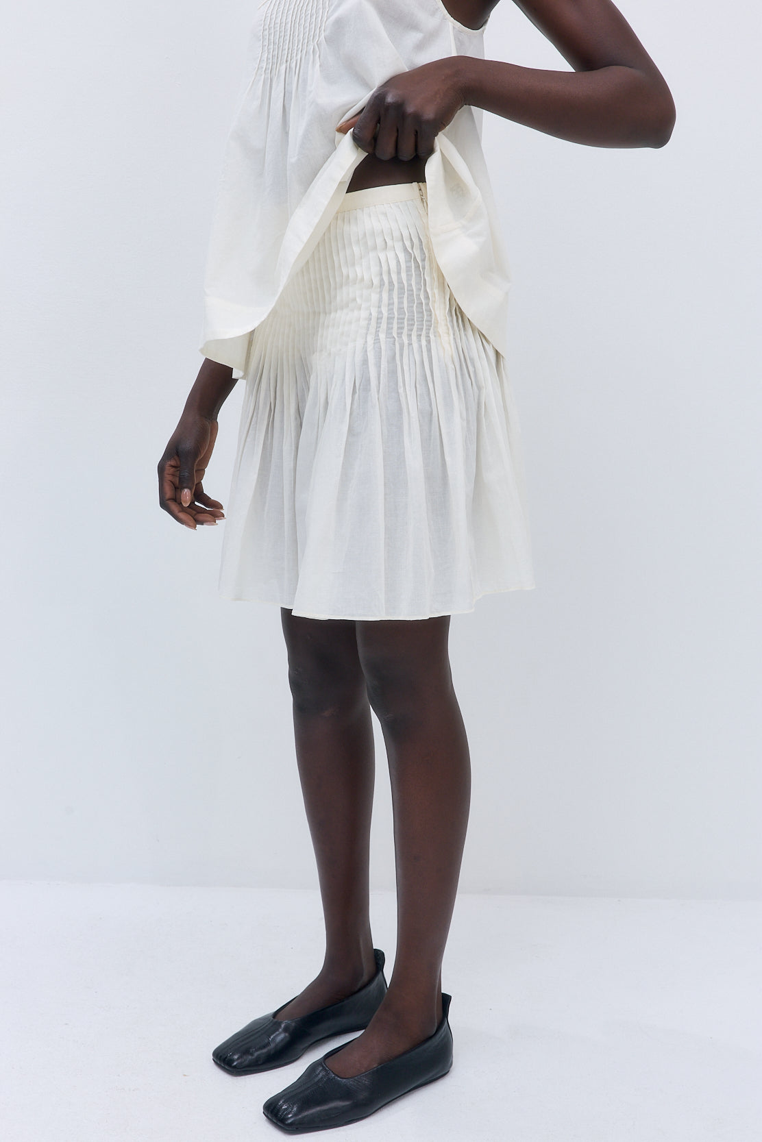 Semi Sheer Pleated Midi Skirt