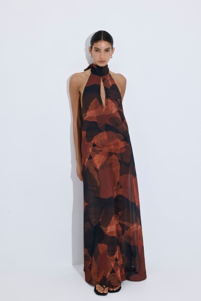 Semi Sheer Collar Maxi Dress