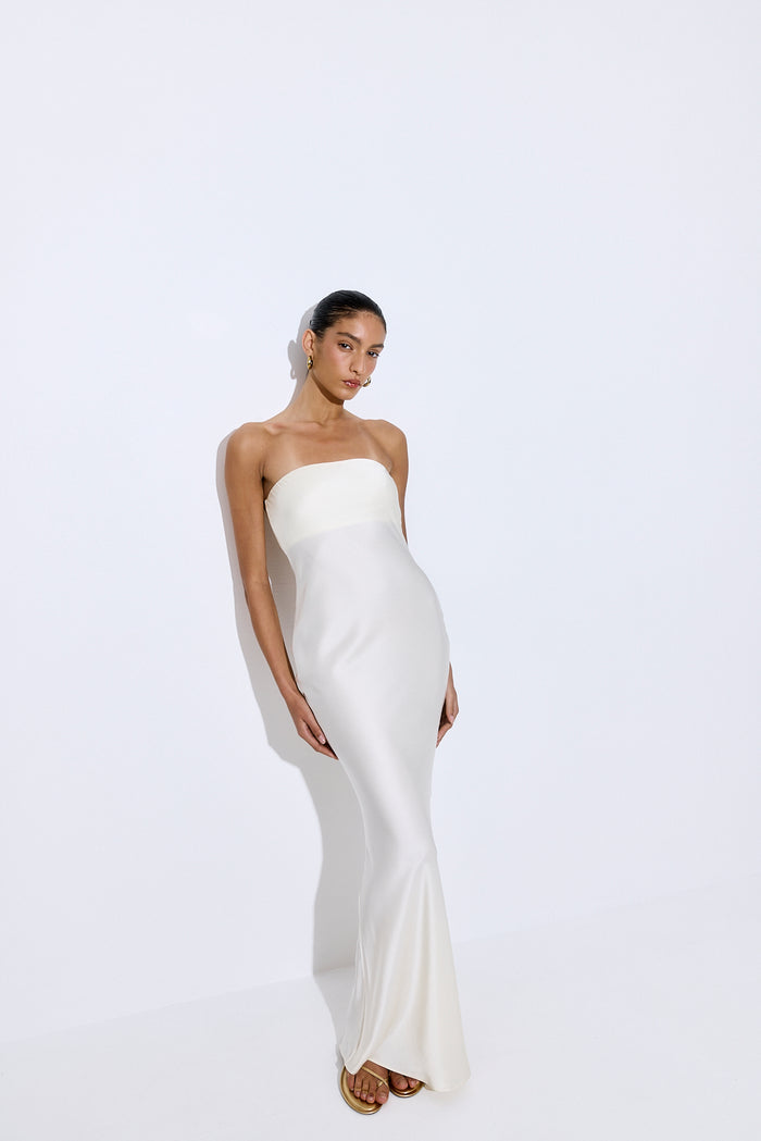 Satin Strapless Maxi Dress